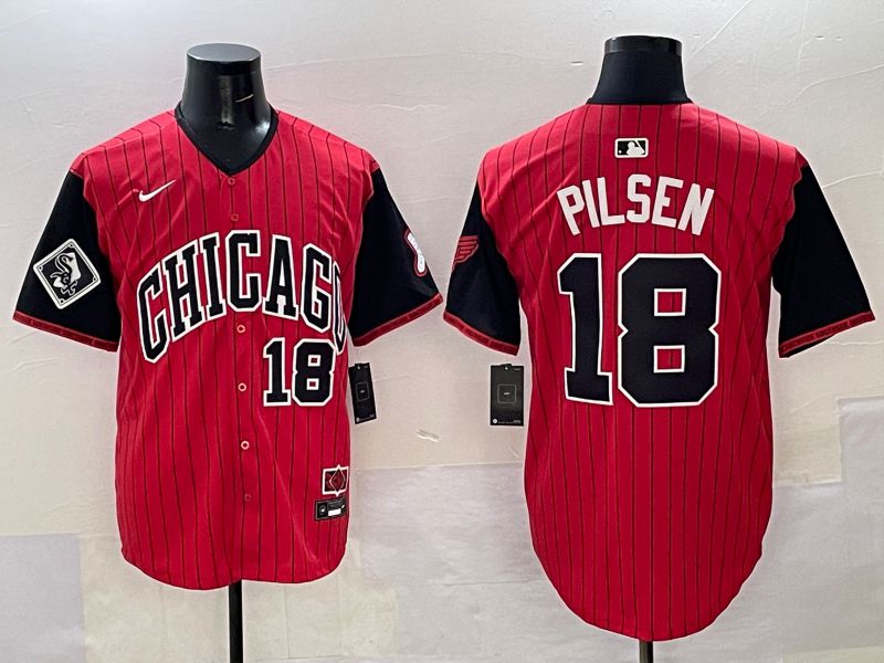 Men Chicago White Sox 18 Pilsen Red Stripe Joint Name Nike 2025 MLB Jersey style 34